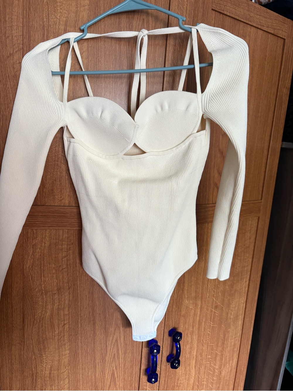 Altuzarra Cream Ribbed Long-Sleeve Bodysuit Size Small